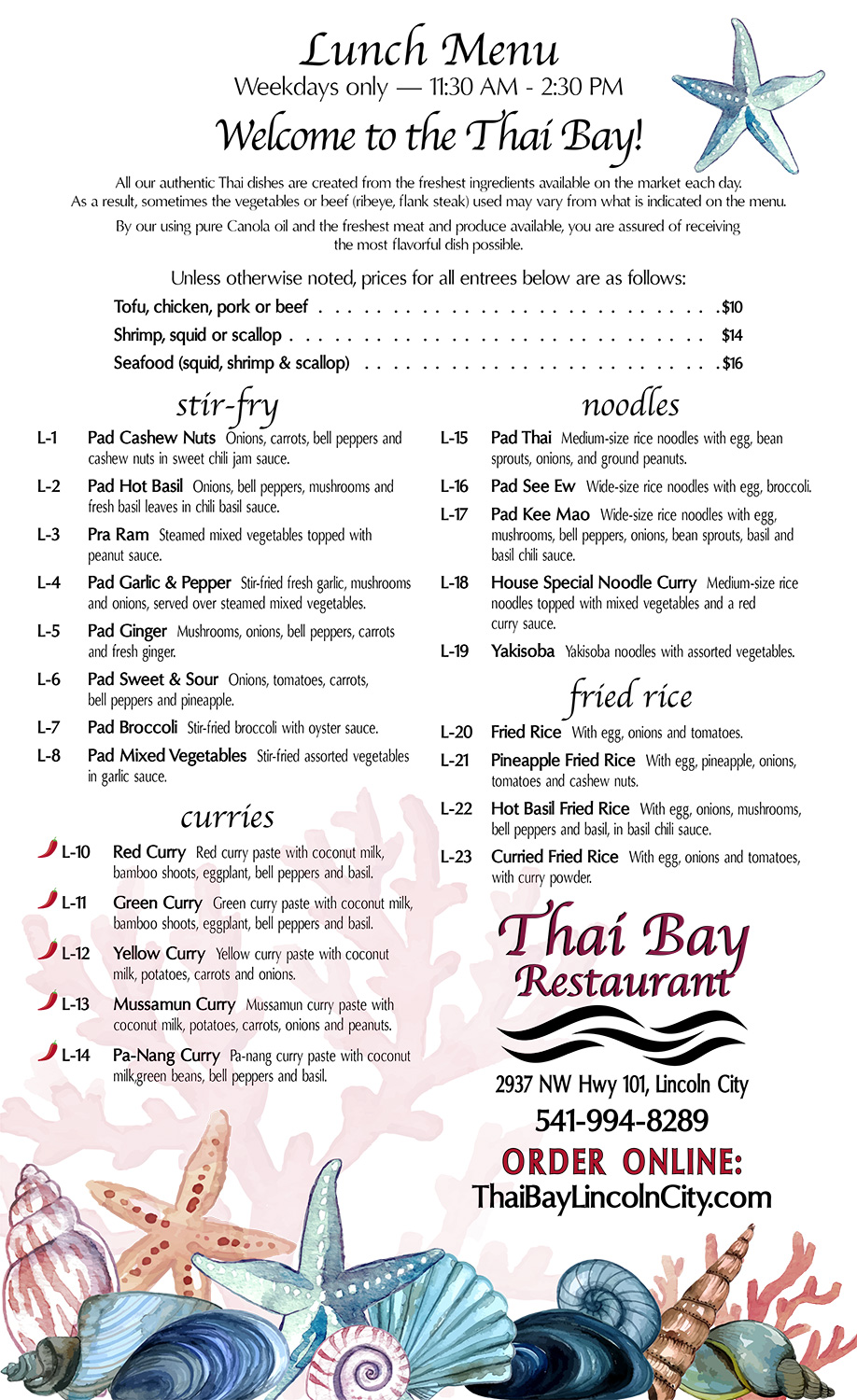 Thai Bay lunch menu